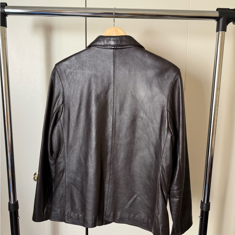Real Dark Brown Vintage Leather Blazer - Size M/L - Picture 2 of 4